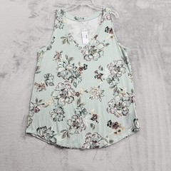 NEW Maurices Tank Womens M Green Floral V-Neck Sleeveless Jersey Stretch Casual