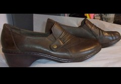 Earth Origins Sz 10 Women’s Brown Leather Slip on Wedge Loafer Shoes