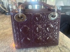 CHRISTIAN DIOR Mini Patent Leather Plum Purple Cannage Silver Hardware Crossbody
