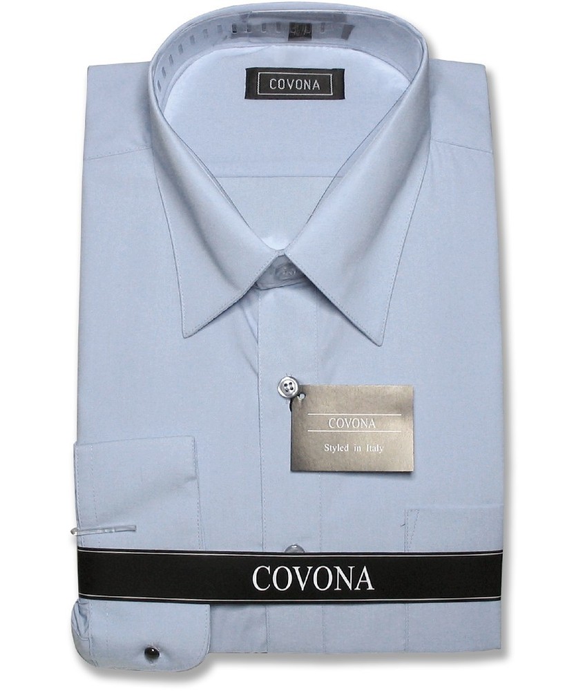 Mens Solid Powder Blue Color Dress Shirt with Convertible Cuffs sz 15 1/2 32/33