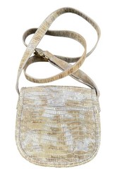 Michael Kors Tan Faux Crocodile Skin Embossed Leather Crossbody Bag Gold Buckle