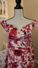 Rebecca B Red Floral Off-Shoulder Midi Dress Size 10 Fit & Flare Summer Dress