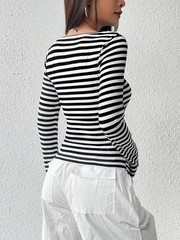 French-style Striped Crew Neck Long-sleeve T-shirt