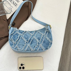 WTYPOPK Blue Jean Purse, Quilted Denim Purses 10.6 x 3.1 x 5.5 inches,