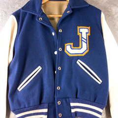 VTG Howe Varsity Letterman Jacket Size 36 Blue Wool Leather Slash Pockets READ