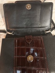 VTG Brighton Black Croc Embossed Leather Wallet Crossbody Organizer Bag Purse