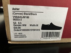 Brand New Vans Asher Size 8.5 Black VNOA45JM186