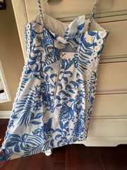 Lilly Pulitzer Shelli Stretch Sheath Dress 6 Blue/White Floral Bow Lace Zip