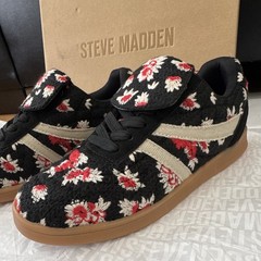 Steve Madden Men’s Low Top Lace-Up Floral Sneaker Black Red White Tan US 6
