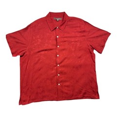 Croft & Barrow Red Floral Jacquard Silk Blend Short Sleeve Camp Shirt