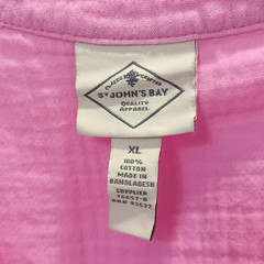 St. John’s Bay Women’s XL Pink 100% Cotton V‑Neck Short Sleeve Top High‑Low Hem