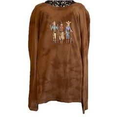 Jack Flash Western Long Sleeve Tee XL Caramel Brown Rhinestone Rodeo Cowgirl