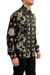 Versace Men’s Black & Silver Barocco Print Long Sleeve Shirt US 2XL IT 56