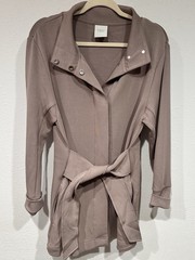 VARLEY Anset Jacket DoubleSoft Snap High Neck Belted Wrap Cardigan Mauve Taupe M