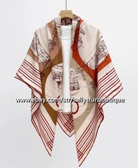 80% Cashmere 20% Silk Wrap Scarf Carriage Vintage Print Square Shawl 53″