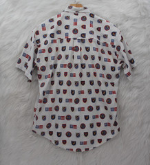 Vintage CHAPS Ralph Lauren Polo Shirt Men M/L All Over Crest Flag 90s Y2K Preppy