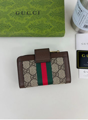 GG Monogram Canvas Leather Zip Coin Card Wallet Small Compact New