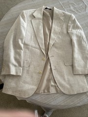 Haggar Clothing Co. Blazer Mens Size 38R Linen Blend Ivory Beige Lined Jacket