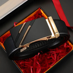 Premium Men’s Leather Belt with Automatic Alloy Buckle