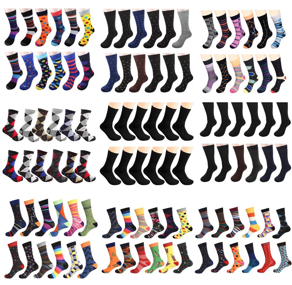 Men’s Dress Socks Funky Fashion Casual Cotton 12 Pairs size 10-13