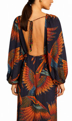 FARM Rio Open Back Maxi Dress NWT Small Long Sleeve Resort Side Slit Beaded