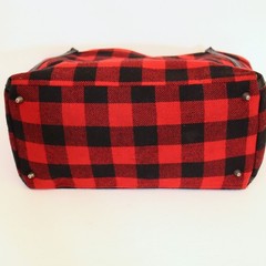 Plaid Tote Handbag Red Black Buffalo Check Wool Blend Light Shoulder Bag J Jill