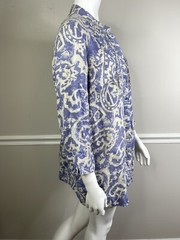 COLDWATER CREEK Womens Button TOP 3/4 Sleeve PURPLE Beige Linen Size P XL