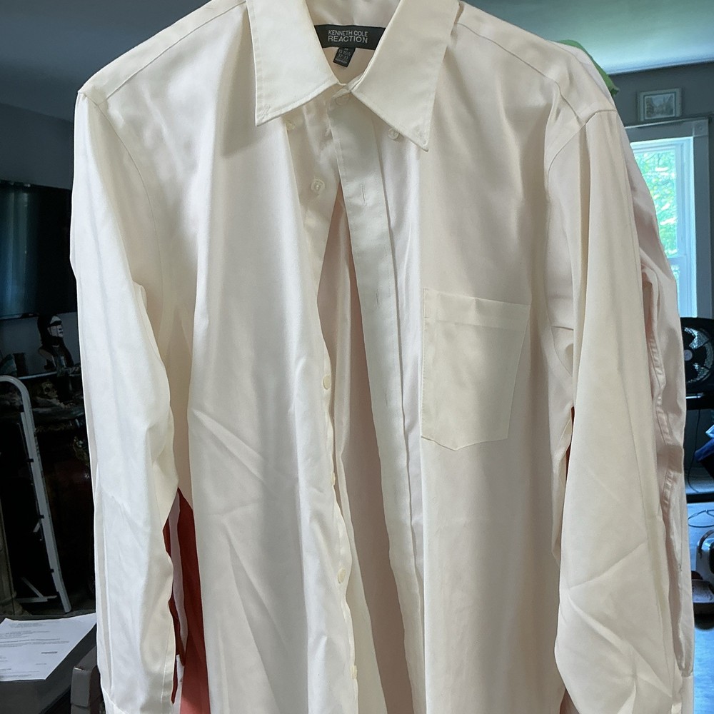 Kenneth Cole Reaction Non-Iron Solid White Dress Shirt 15-15.5 32-33