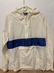 Vintage Woolrich Mens White/Blue Colorblock Hooded Zip Windbreaker Jacket Size M