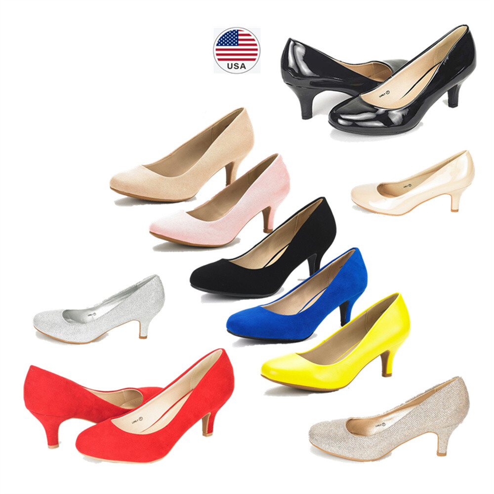 DREAM PAIRS Women Low Heel Stilettos Round Toe Slip On Pump Dress Shoes