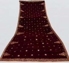 Luxury Maroon Velvet Shawl with Gold Embroidery | Bridal Wrap | Wedding Shawl