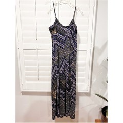 Ronni Nicole Sz 8 Blue Boho Paisley Print Sleeveless Maxi Dress Spaghetti Straps