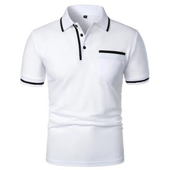 Men’s Short Sleeve Polo Shirt, Solid Color Casual T-Shirt with Pockets