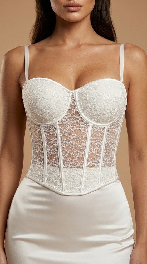 Women’s White Lace Corset Bustier Top Boned Bridal Size S M New With Tags