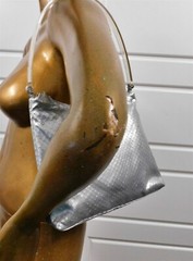New Adrienne Vittadini Ivory Silver Snake Embossed Leather Acrylic Handle Bag