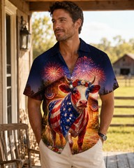 Patriotic Cow Hawaiian Shirt – 4th Of July American Flag