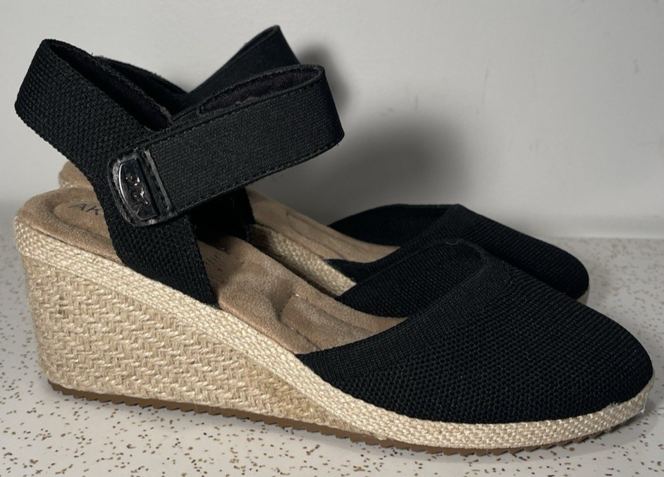 New Anne Klein ZEVA iflex O1F9 Black Canvas Wedge Espadrilles Women Size 7