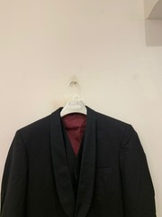 Vintage pure wool classic Tuxedo night black shawl lapel 3 piece suit 42R