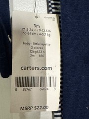 Carter’s Baby Boy 3pc Layette Set 3 Months NWT Little Hunk Navy Green Striped