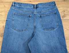 M&S Medium Washed Indigo Stretch Denim Wide Leg High Rise Cropped Crop JEANS 16