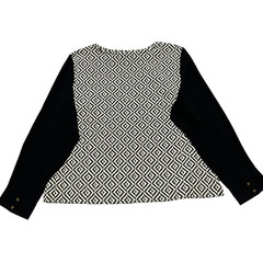 Chico’s Womens Textured Geometric Pullover Top Size 2 Large Black White Stretch