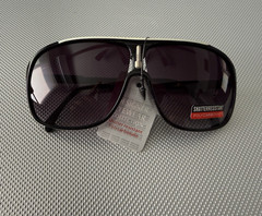 Men’s Rectangle Sunglasses Black Plastic Frame Black Tinted Polycarbonate UVB A8