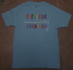 Everyone Communicates Differently Medium Cotton/Spandex Breatheable Blue Tshirt
