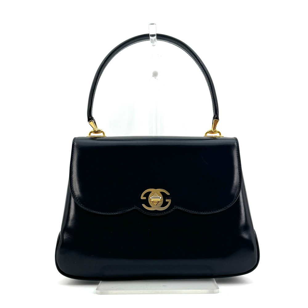 Vintage Gucci Interlocking Leather Hand Bag Black Gold