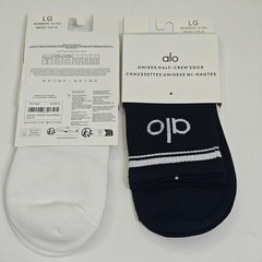 Alo Unisex Half Crew Socks Black White Size L 2 Pairs Bundle