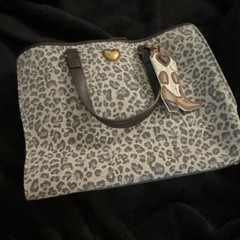 Gray Black Leopard Satchel Top Handle Bag Zip Closure Detachable Strap Charm