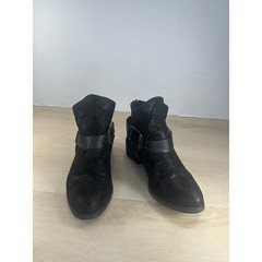 Black Textured Moto Ankle Boots Size 7 Harness Buckle Studded Back Zip Festival