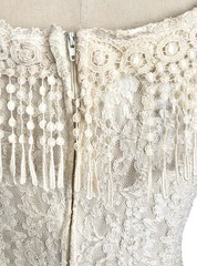 Y2K 90s Lace Midi Dress Sheer Pleated Pearl Beaded Fringe Cottagecore Bridal