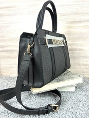 GUESS Black Structured Satchel Bag Gold Logo Crossbody Strap New with Tags