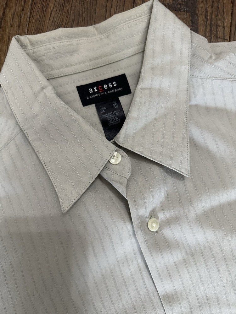 Axcess Men’s XL Gray Striped Cotton Woven Dress Shirt 34/35 Wrinkle Resistant